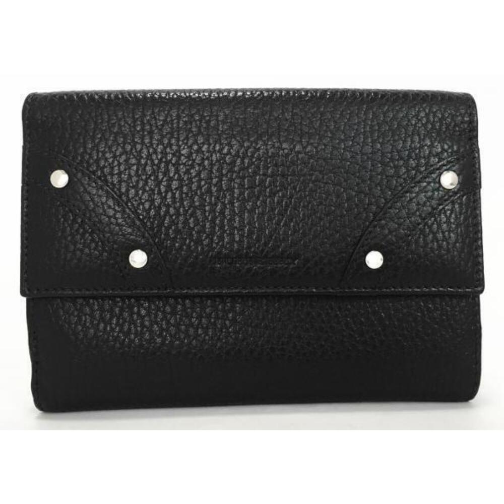 Burberry Leather Wallet Double Snap Closure Double Sided Black Embossed